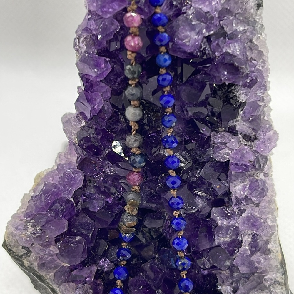 Faceted Ruby Sapphire Micro Bead Strand With Char… - image 2